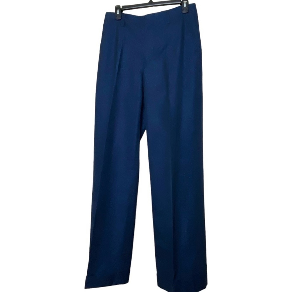 Nwt Polo Ralph Lauren Navy Metallic Thread Wide Leg Cuffed Trousers Sz 4